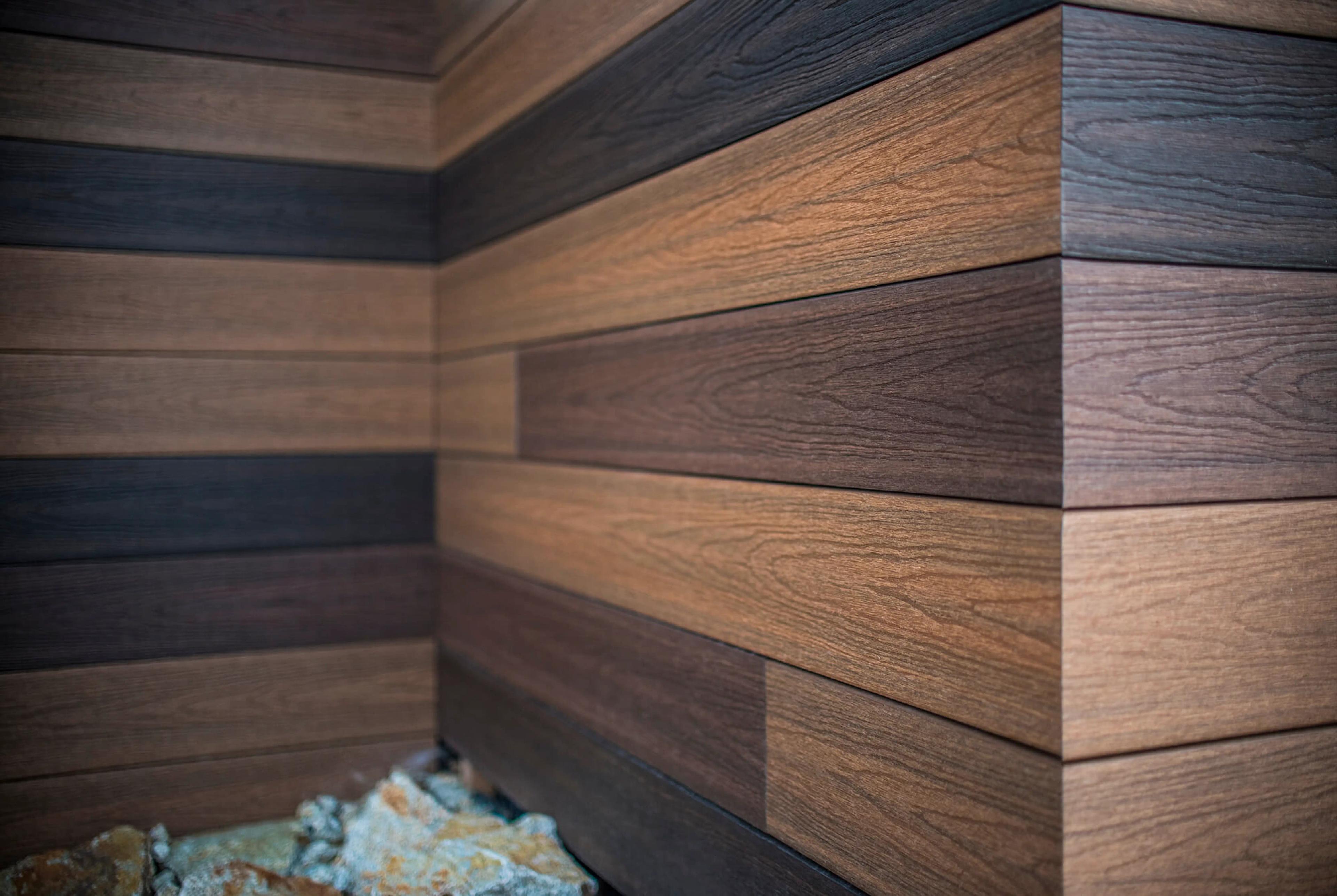 Composite wood planters and accessories in modern architecture